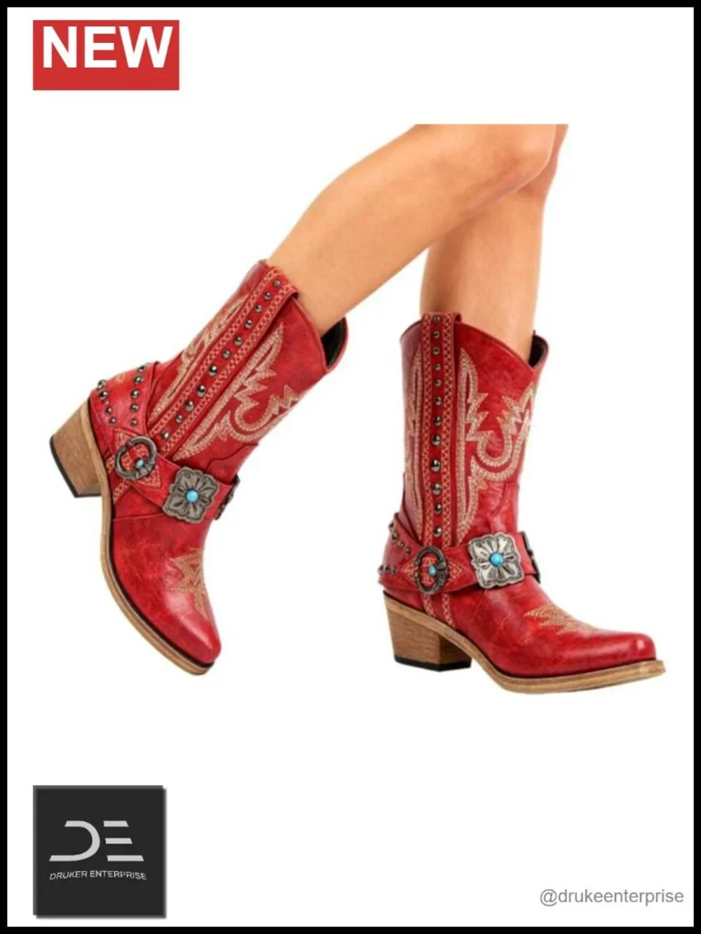 Women's Cowgirl Western Ankle Boots Embroidered Pointed Toe Block Heel Faux